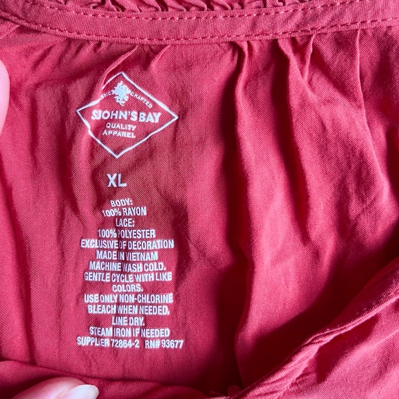 St-Johns Bay Ruffled neckline Pleated Lace Hem Short Sleeve T-Shirt Size XL - Picture 3 of 4